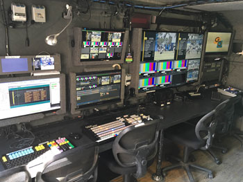 Keyboards and monitors in MU14 Tricaster truck photo